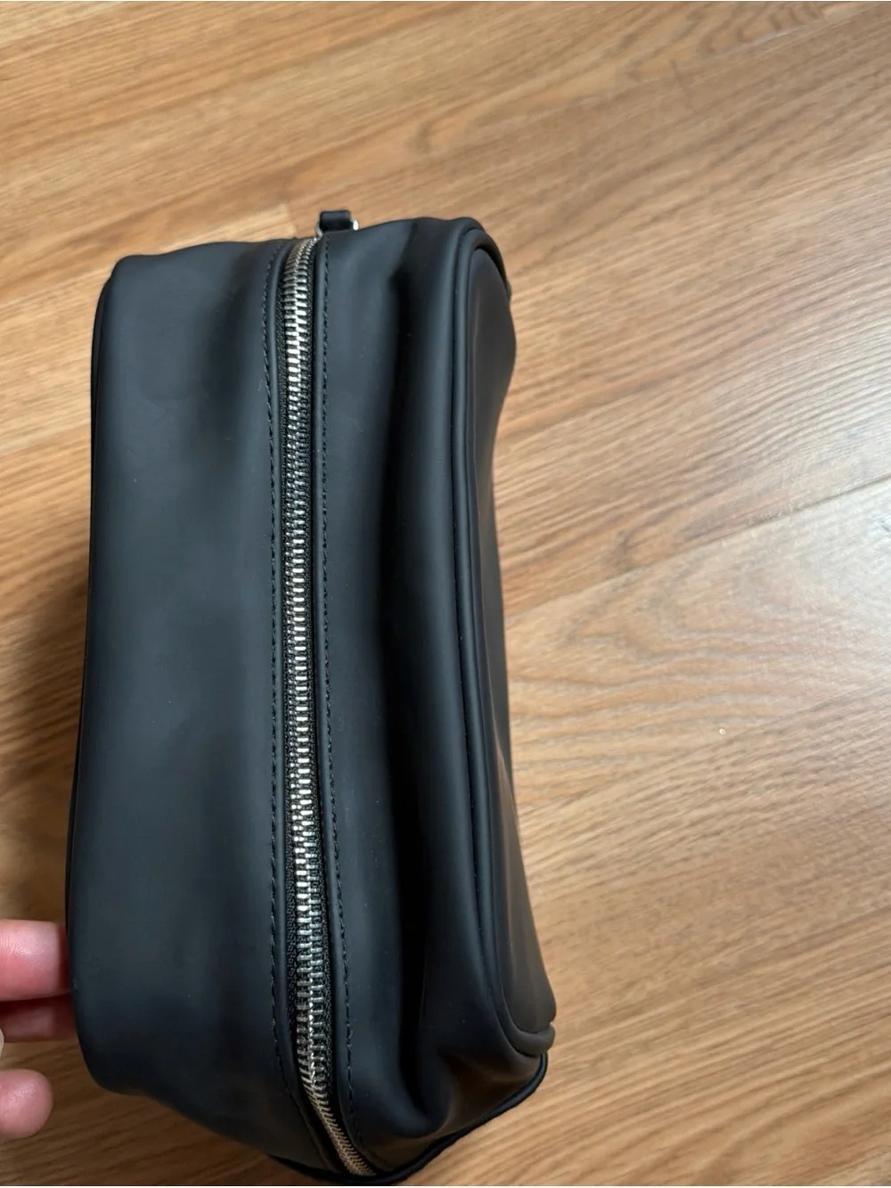 Prada Black Toiletry Pouch with Red Logo Stripe